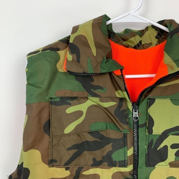 Vintage Blaze Orange Camo Nylon Pockets Full Zip Hunting Ammo Vest Med Large - Picture 2 of 5